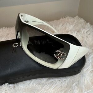 CHANEL Swarovski Gradient White Frame Sunglasses Crystal Rhinestone CC Logo